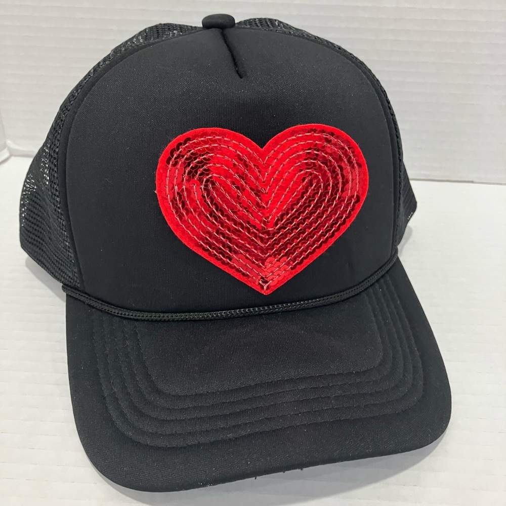 Black Trucker Hat With Red Sequin Patch - image 1